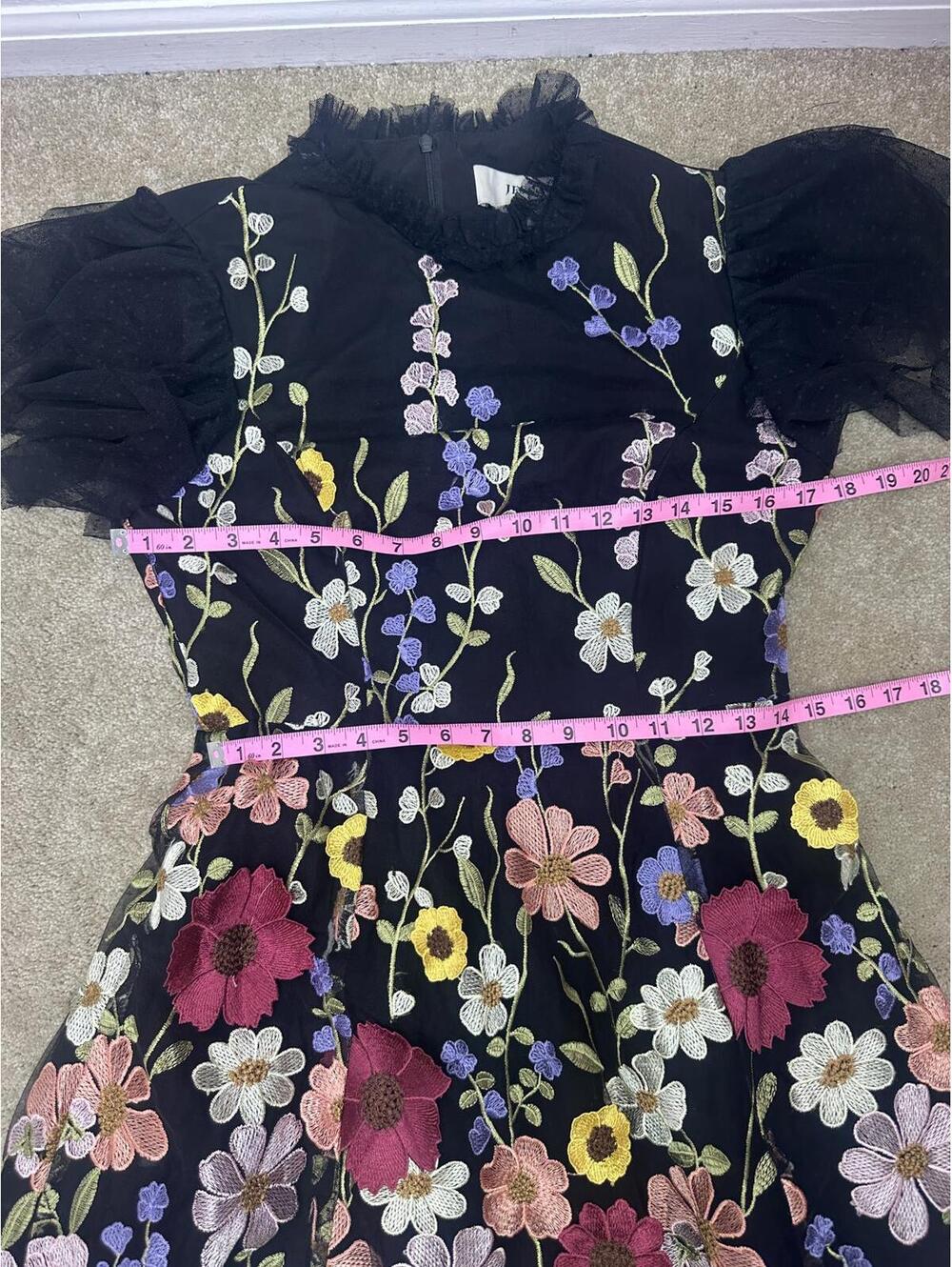 Womens Sz M Jessakae Jubilee 3D Flower Applique on Black Dress Fairycore Garden - Picture 4 of 12